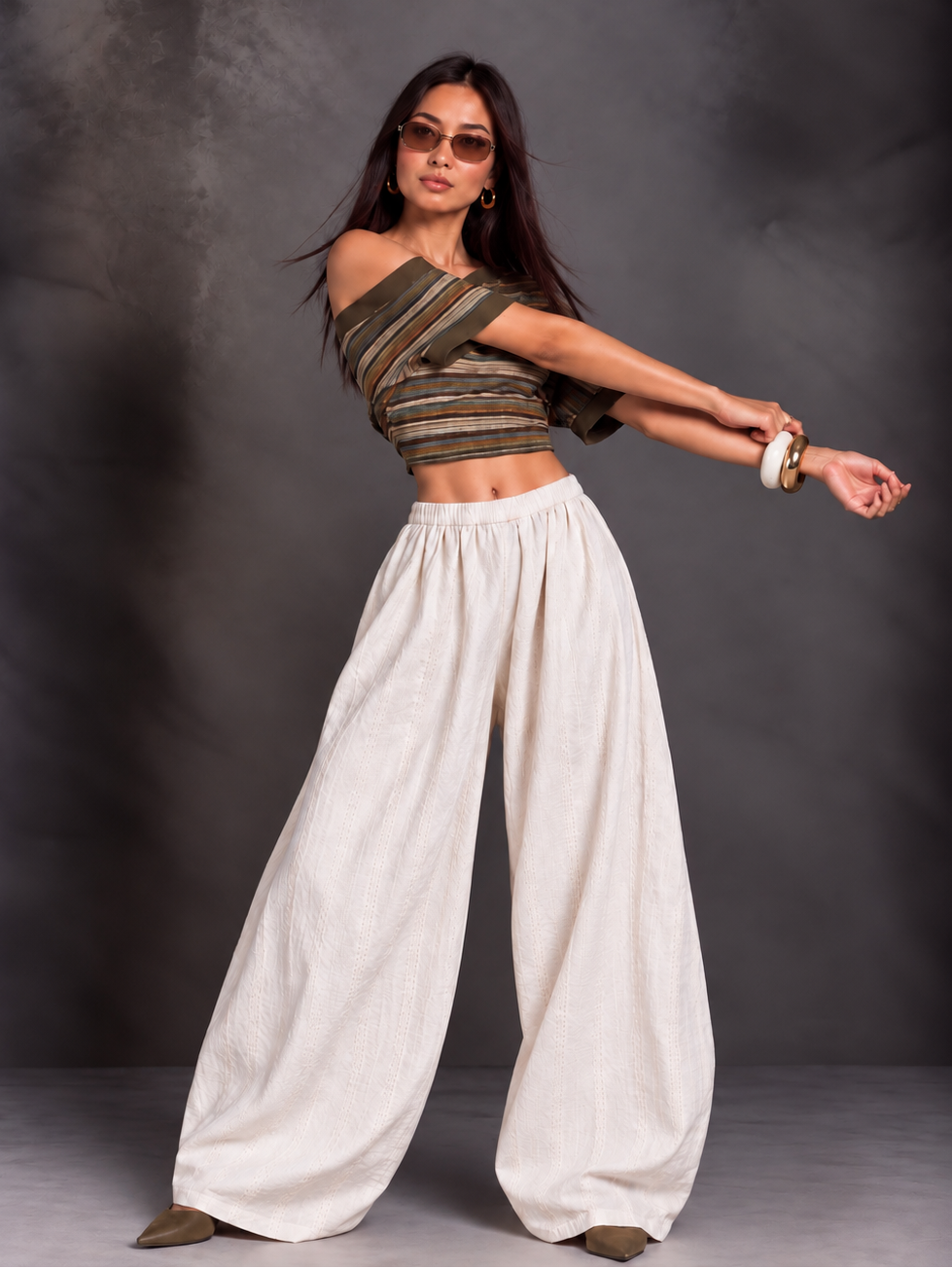 Mishri - White High Rise Barrel Pants