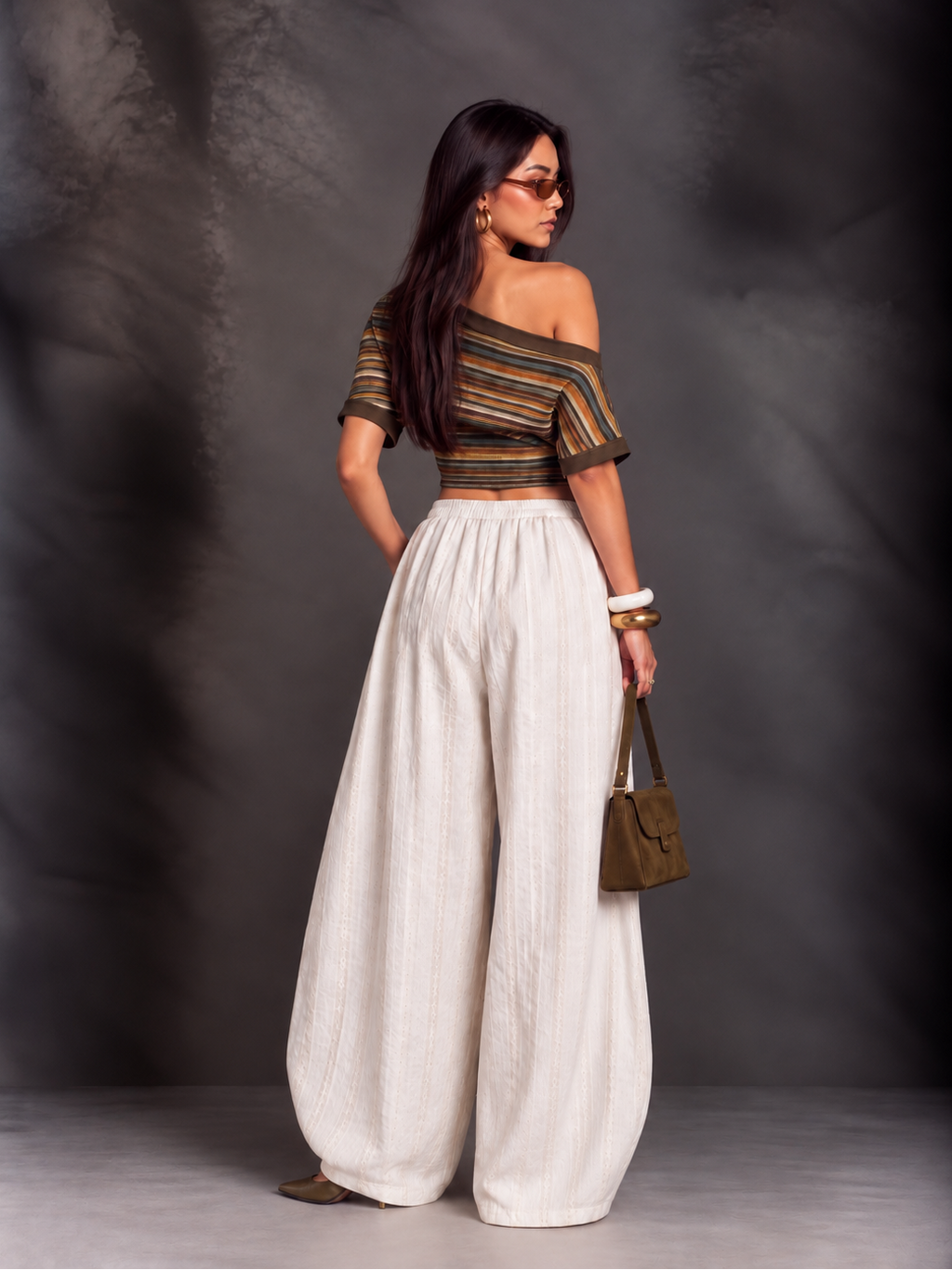 Mishri - White High Rise Barrel Pants