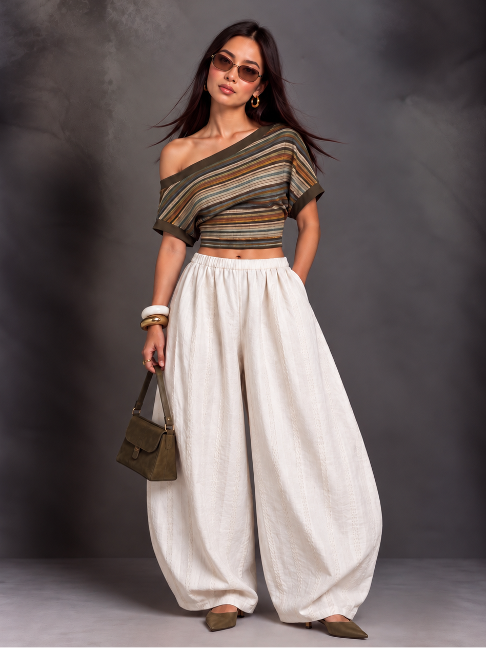 Mishri - White High Rise Barrel Pants