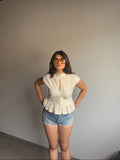 Amaira -Beige Structured Top with Tie Detailing