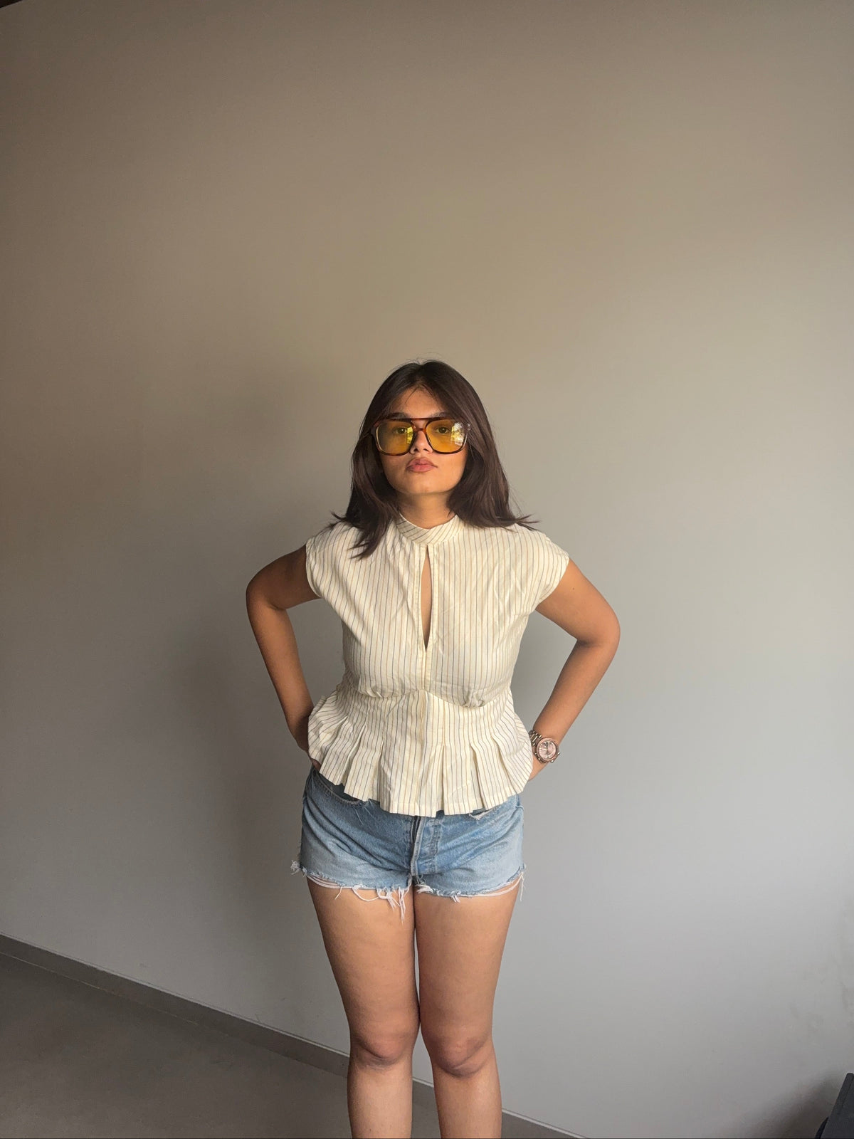 Amaira -Beige Structured Top with Tie Detailing