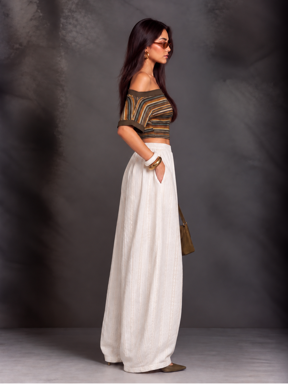 Mishri - White High Rise Barrel Pants