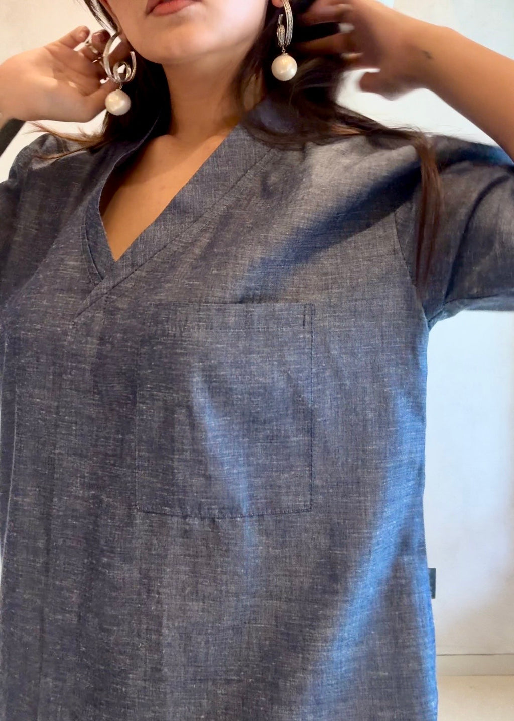 Denim Effect Linen Top