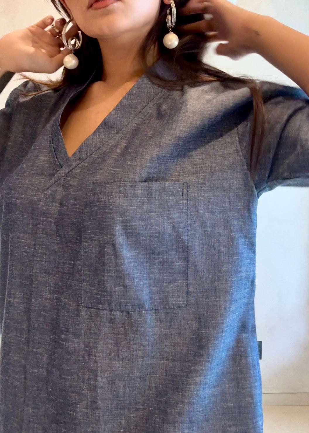 Denim Effect Linen Top
