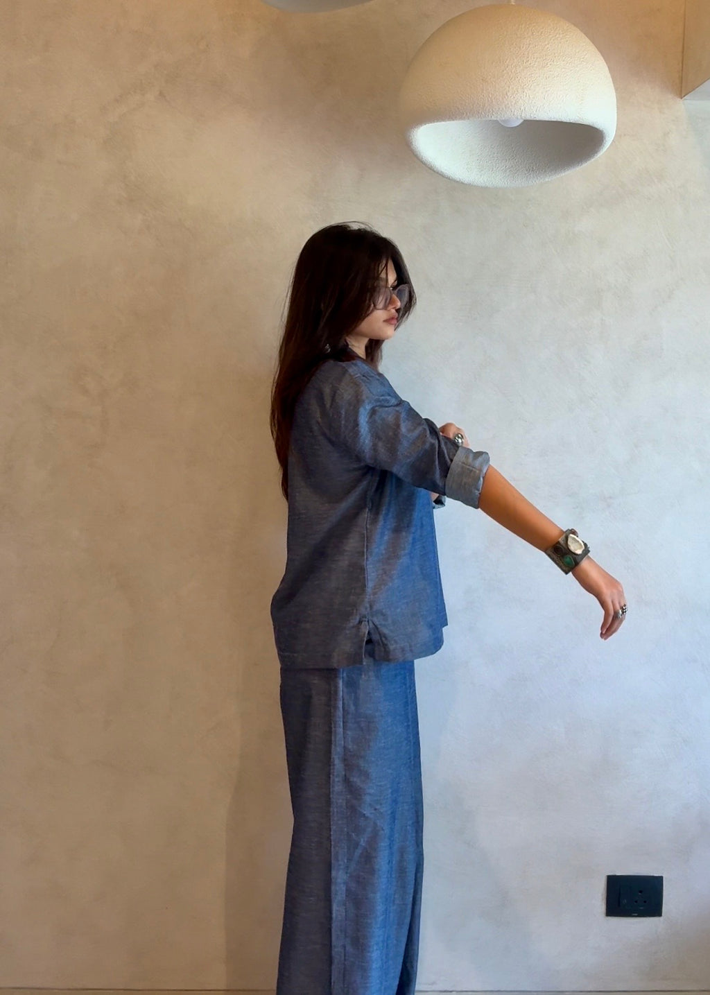 Denim Effect Linen Top