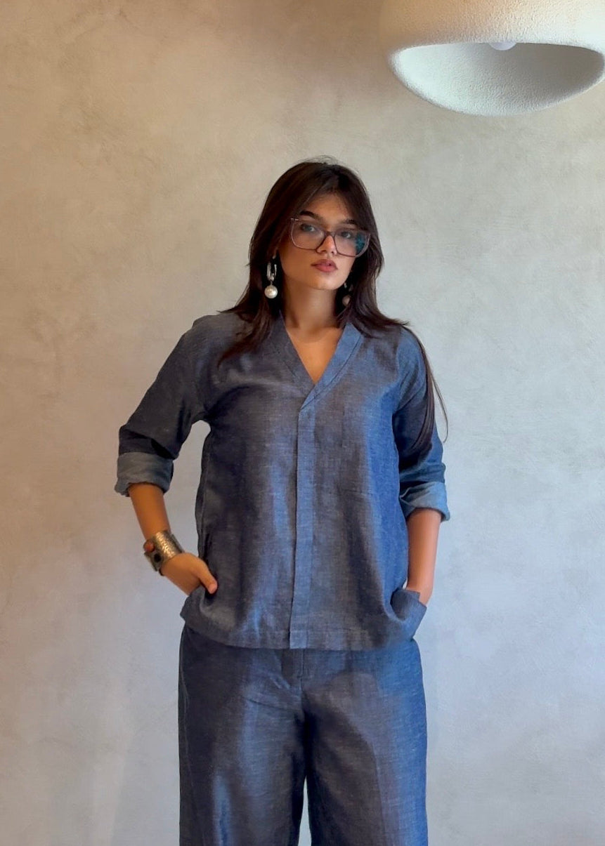 Denim Effect Linen Top