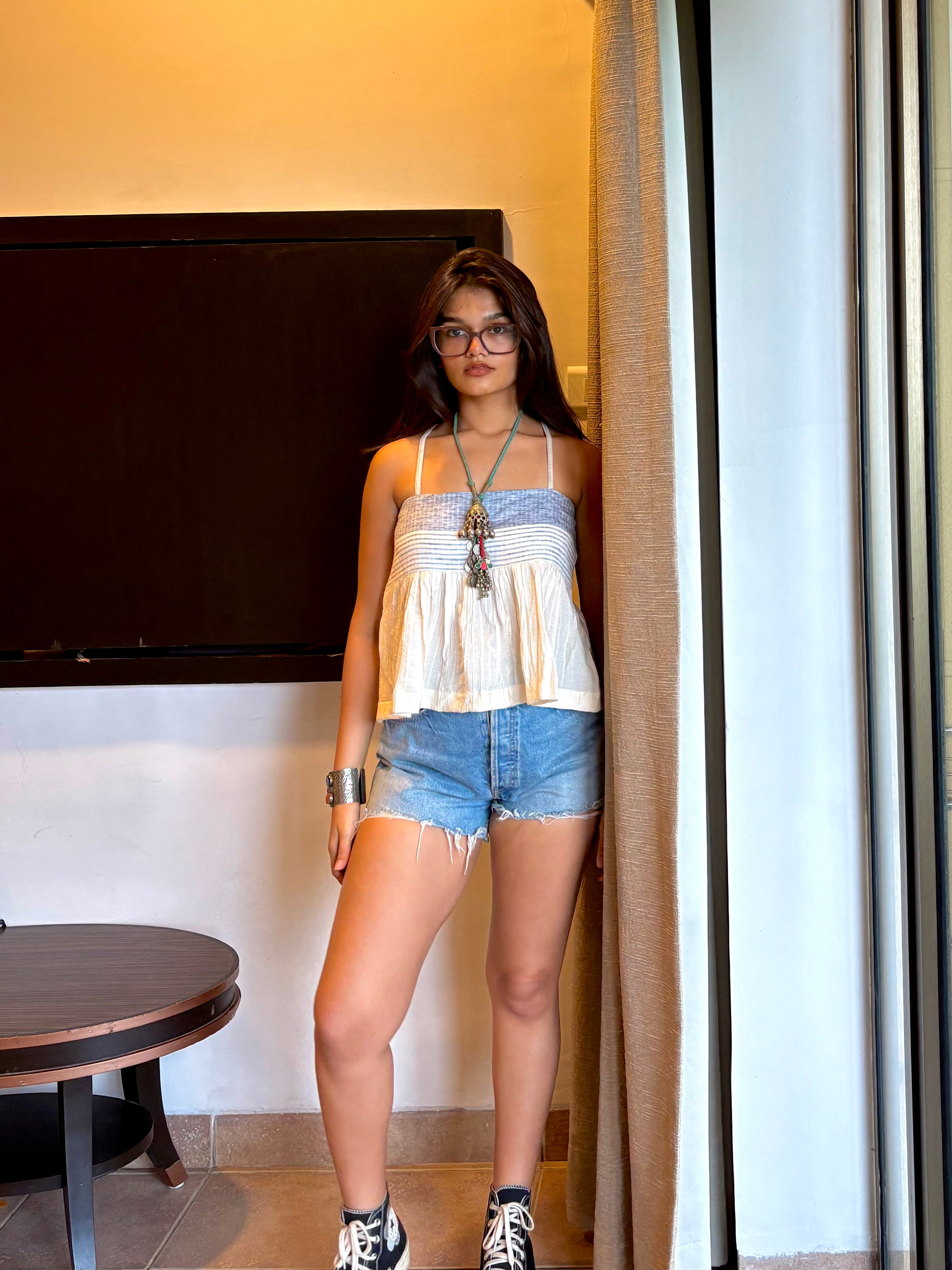 Leher -White Flared Top