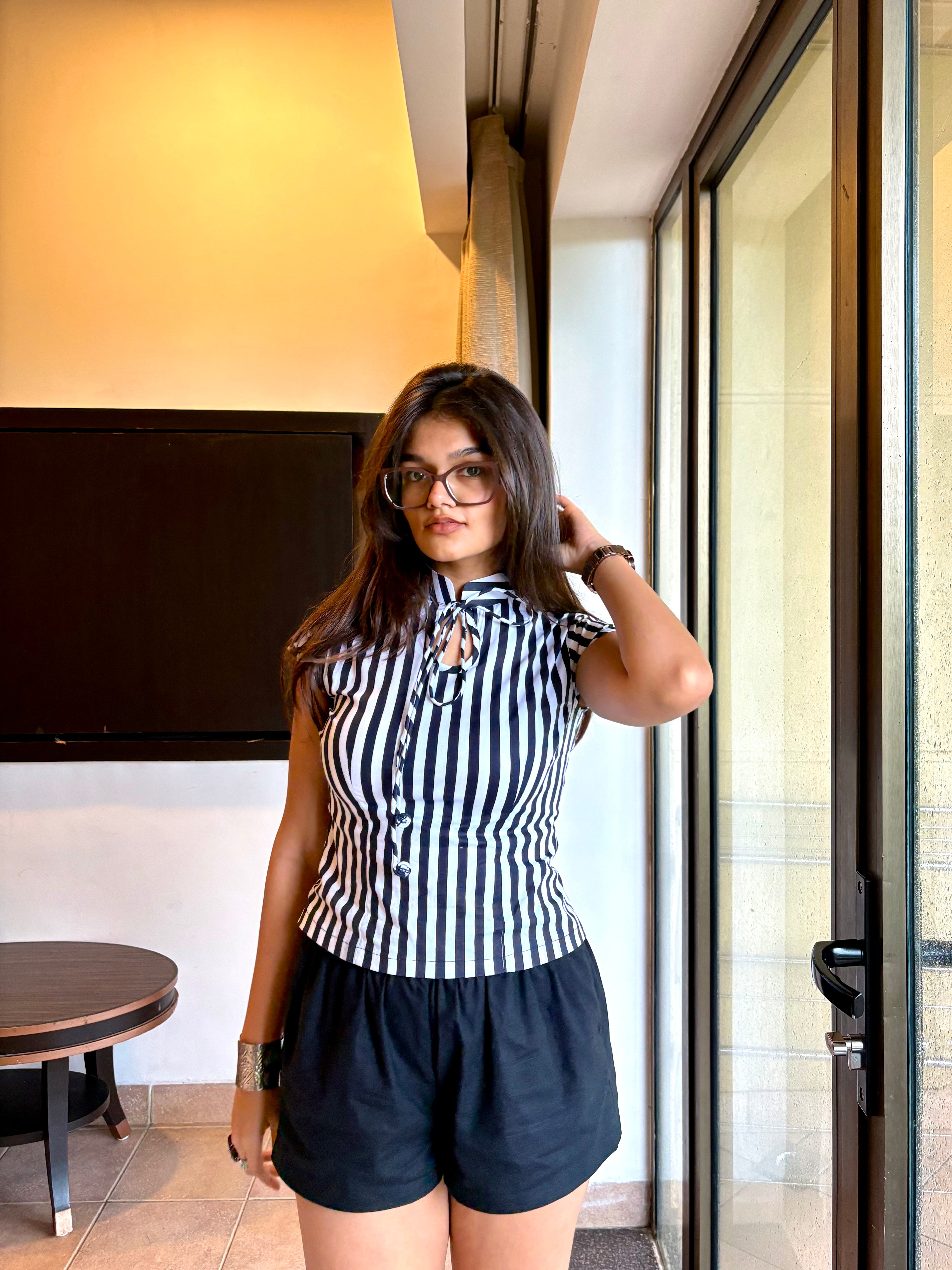 Rekha- Black and White Striped Top