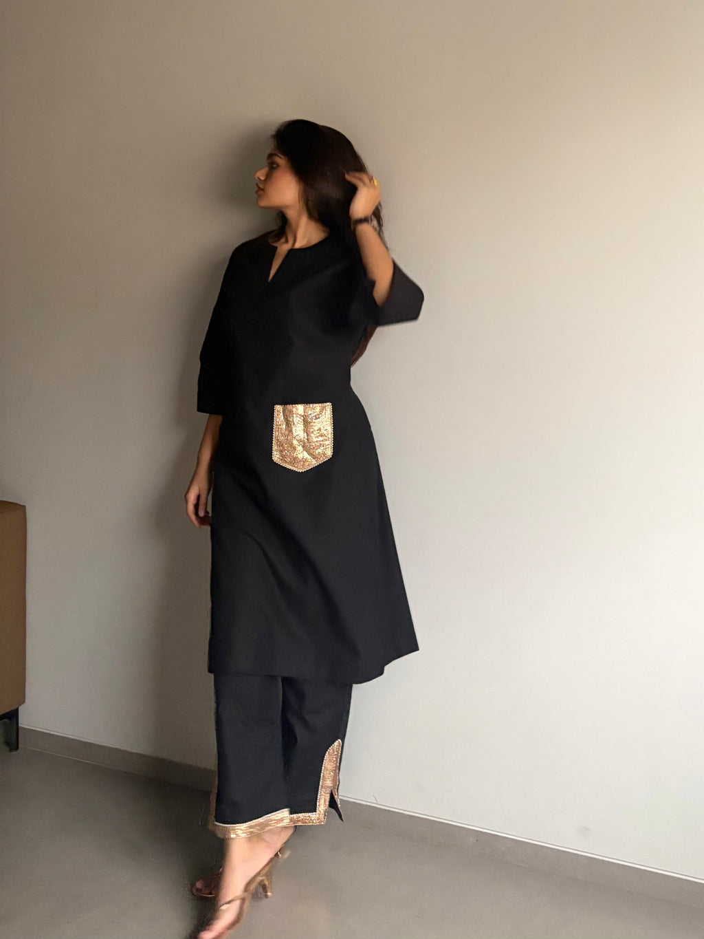 Kanak - Black Kurta Set with Gota Patti Detailing