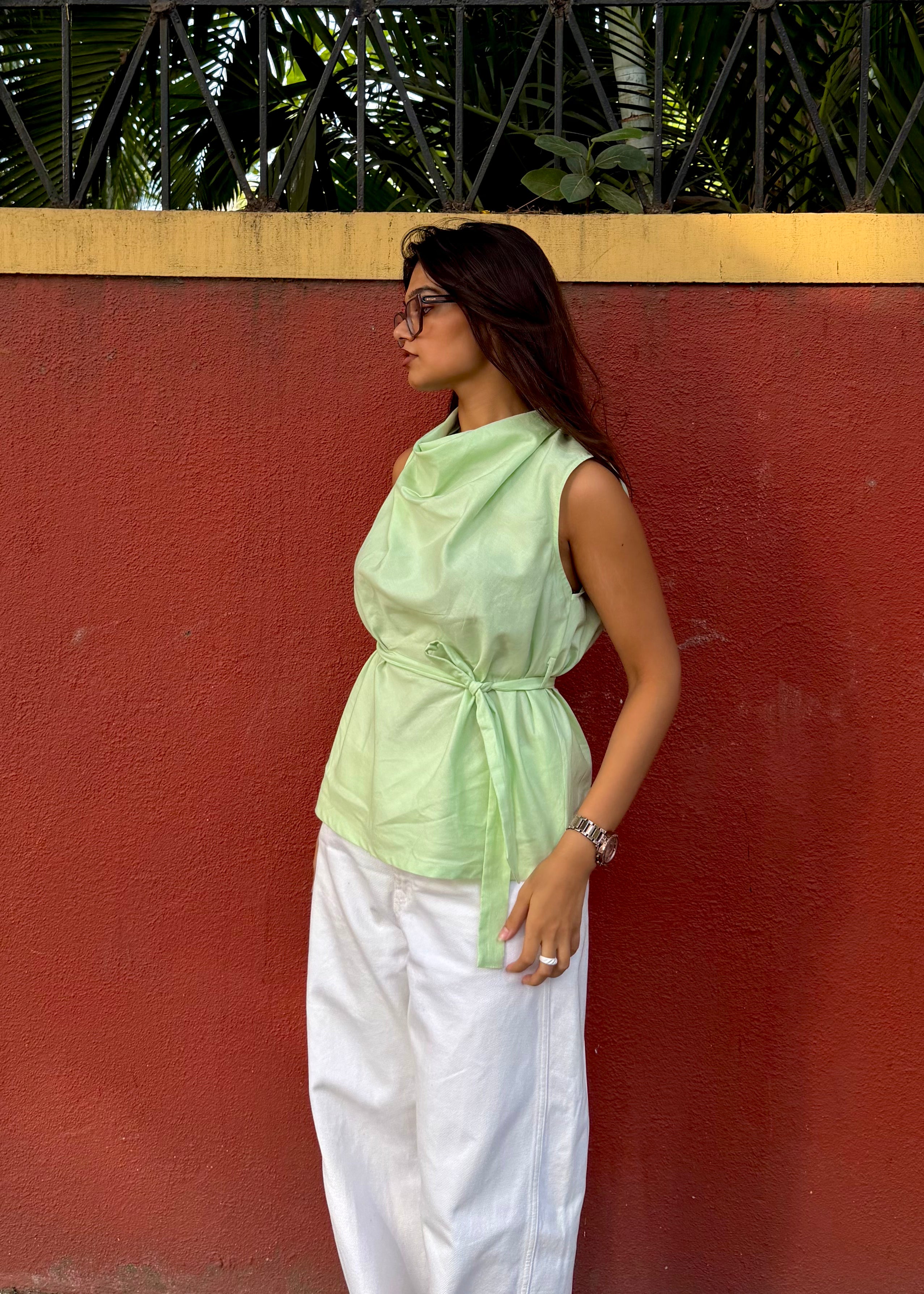 Cowl Neck Top with Tie Detailing