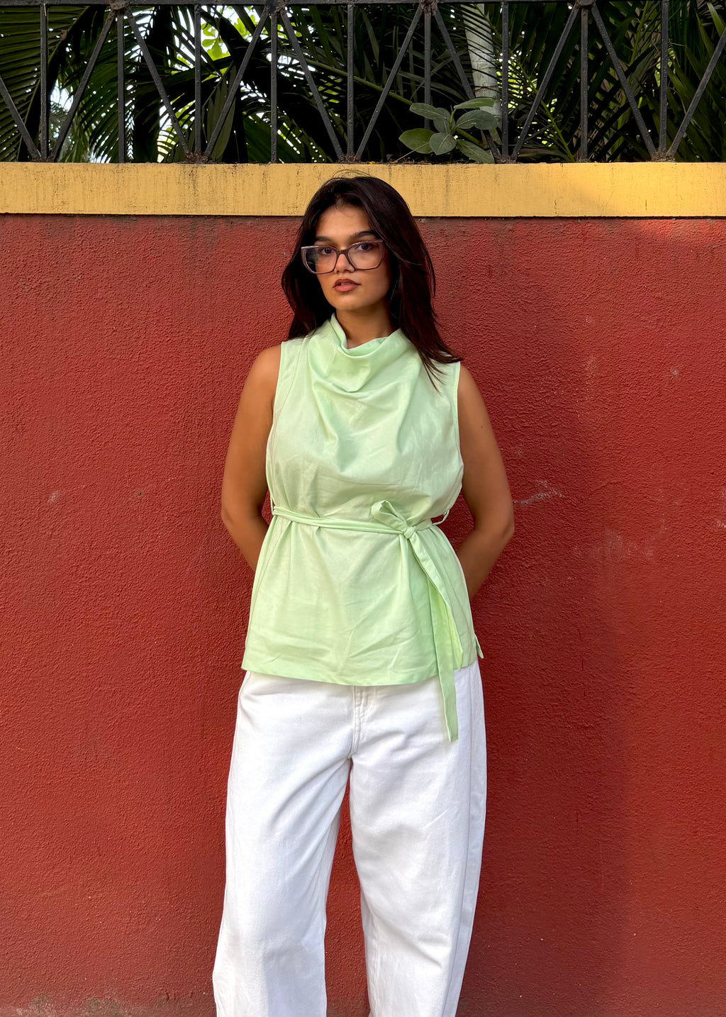 Cowl Neck Top with Tie Detailing