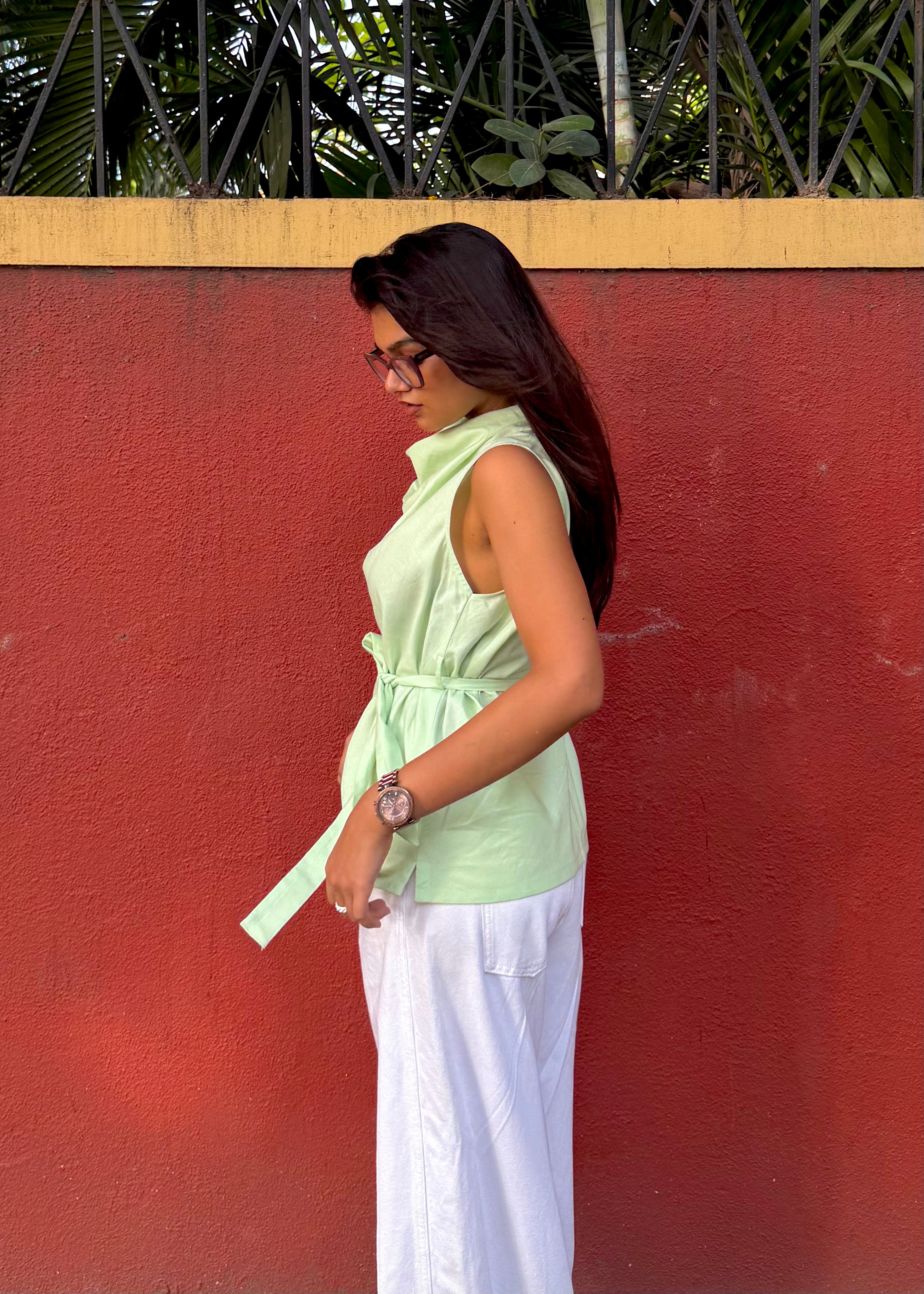Cowl Neck Top with Tie Detailing
