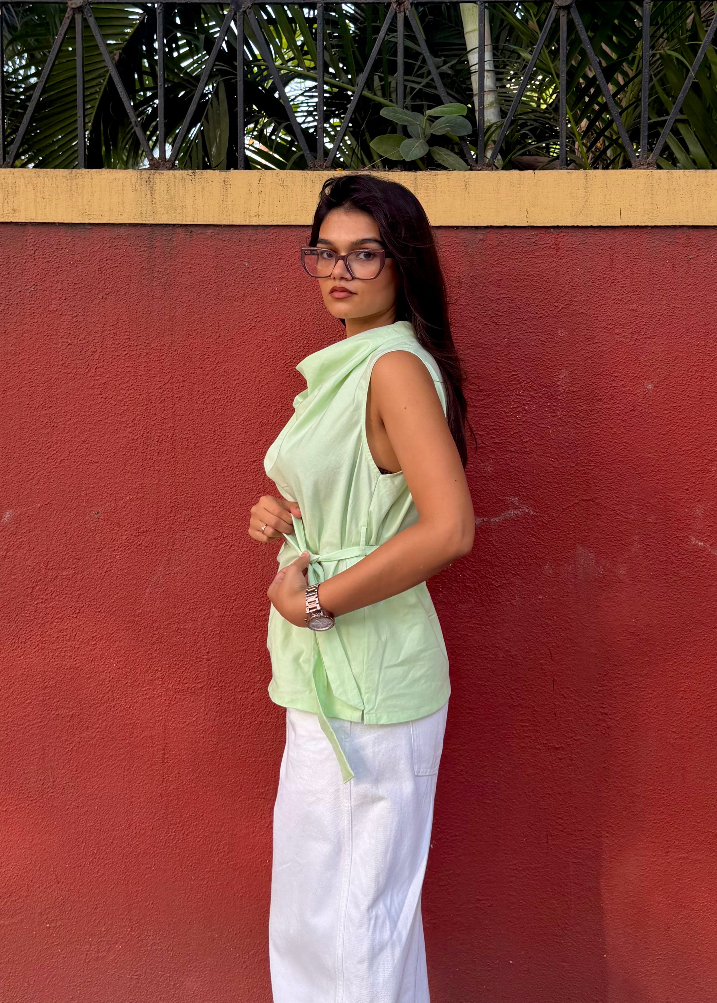 Cowl Neck Top with Tie Detailing