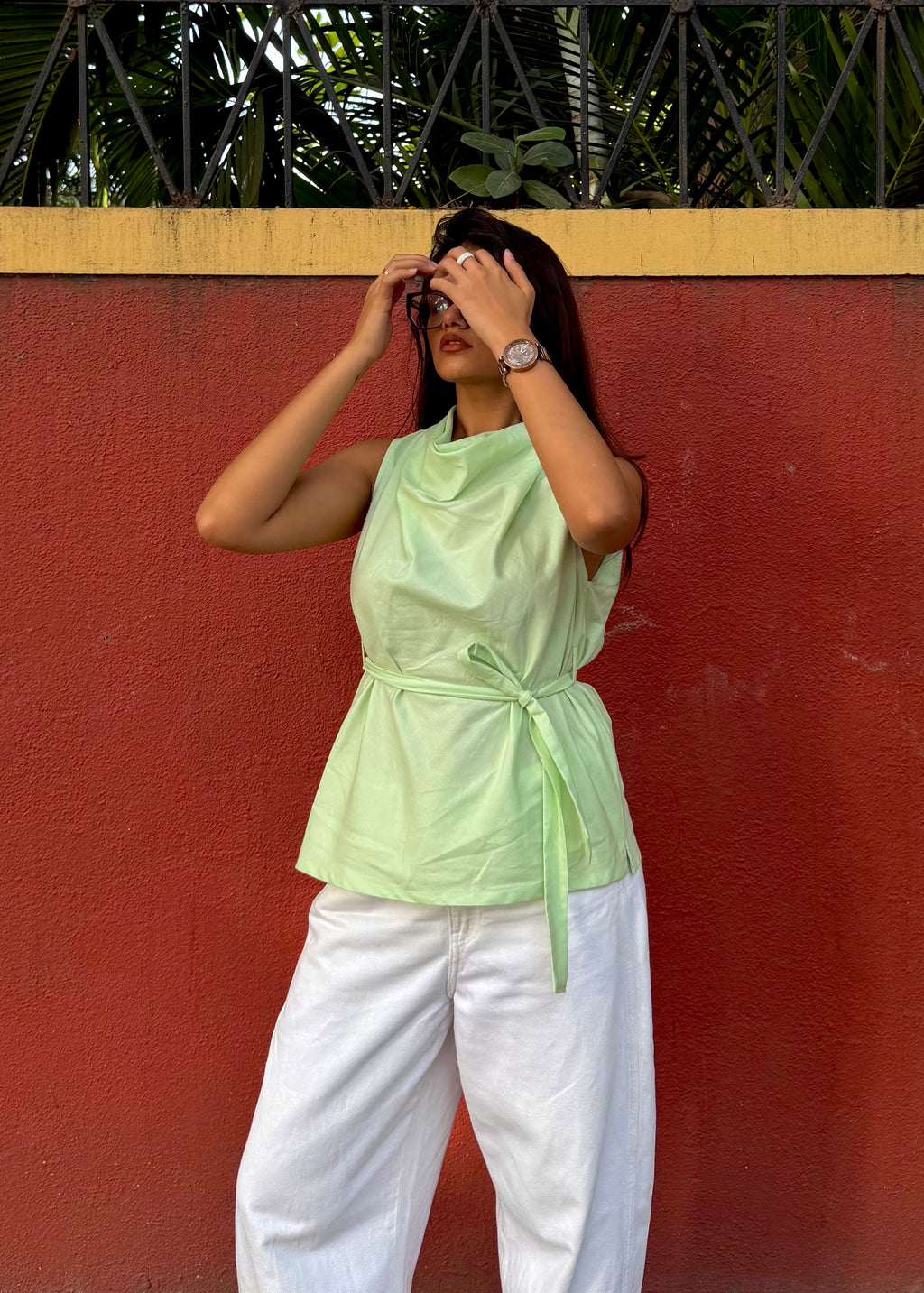 Cowl Neck Top with Tie Detailing