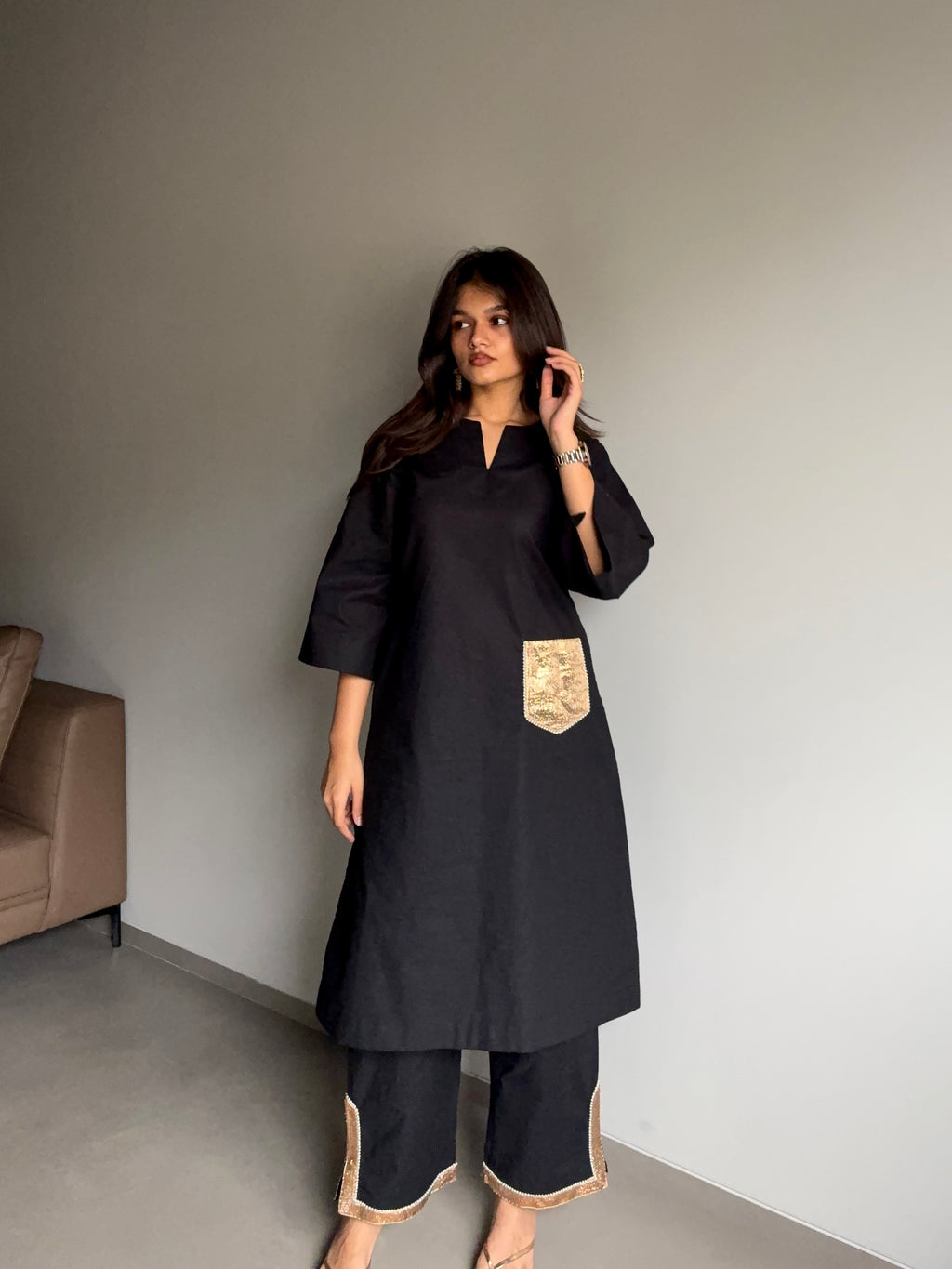 Kanak - Black Kurta Set with Gota Patti Detailing