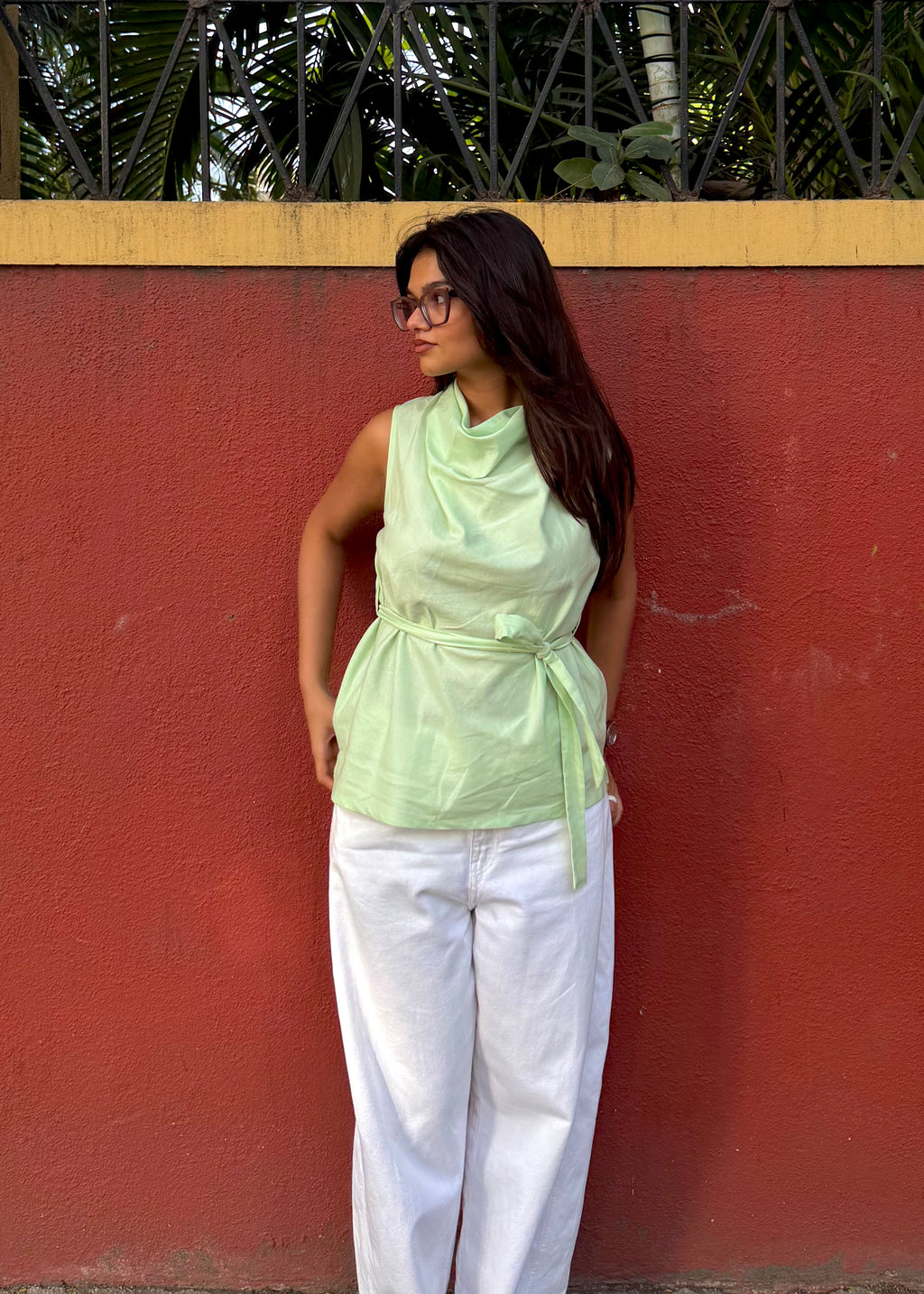 Cowl Neck Top with Tie Detailing