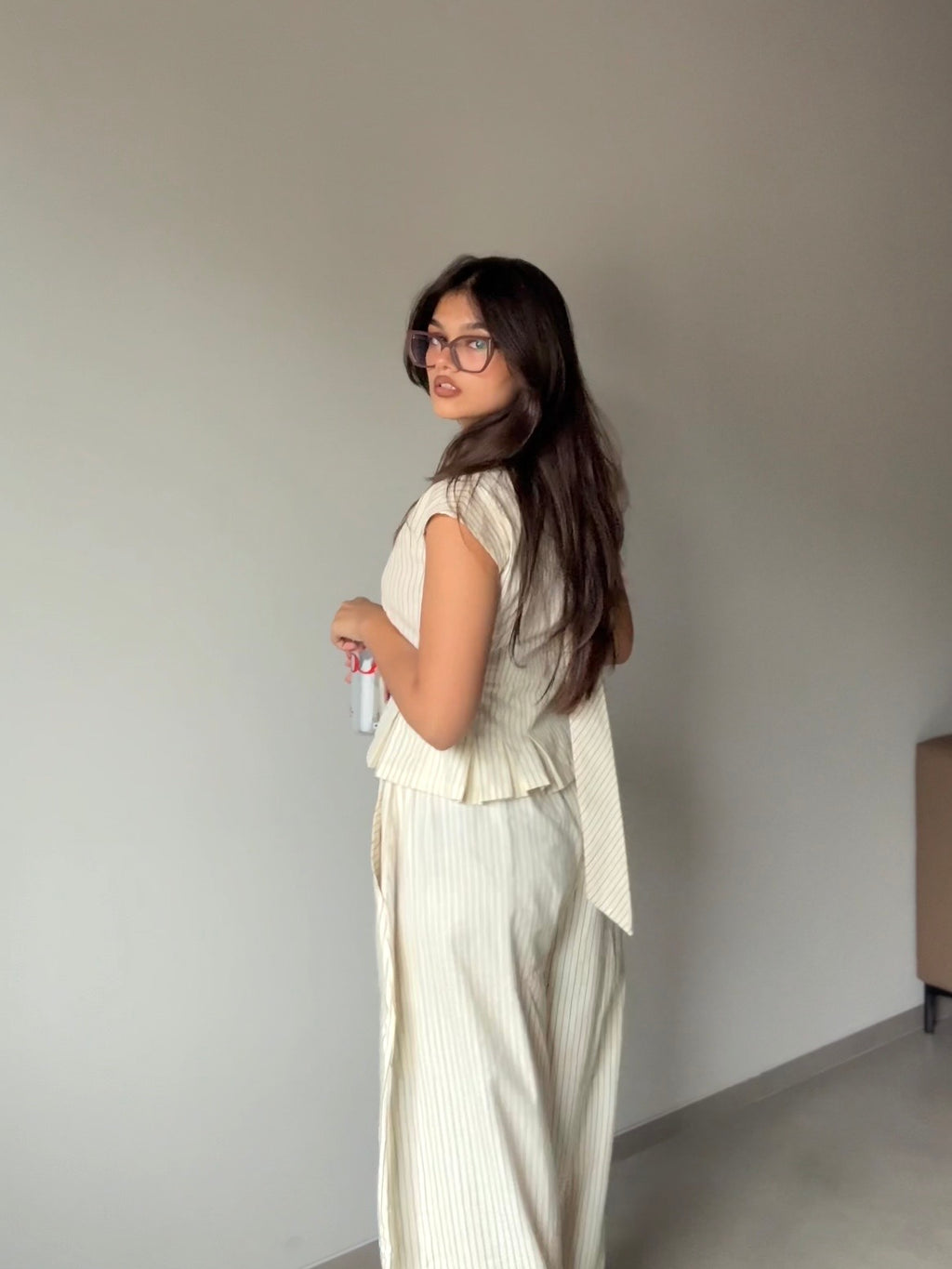 Amaira -Beige Structured Top with Tie Detailing