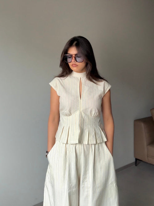 Amaira -Beige Structured Top with Tie Detailing