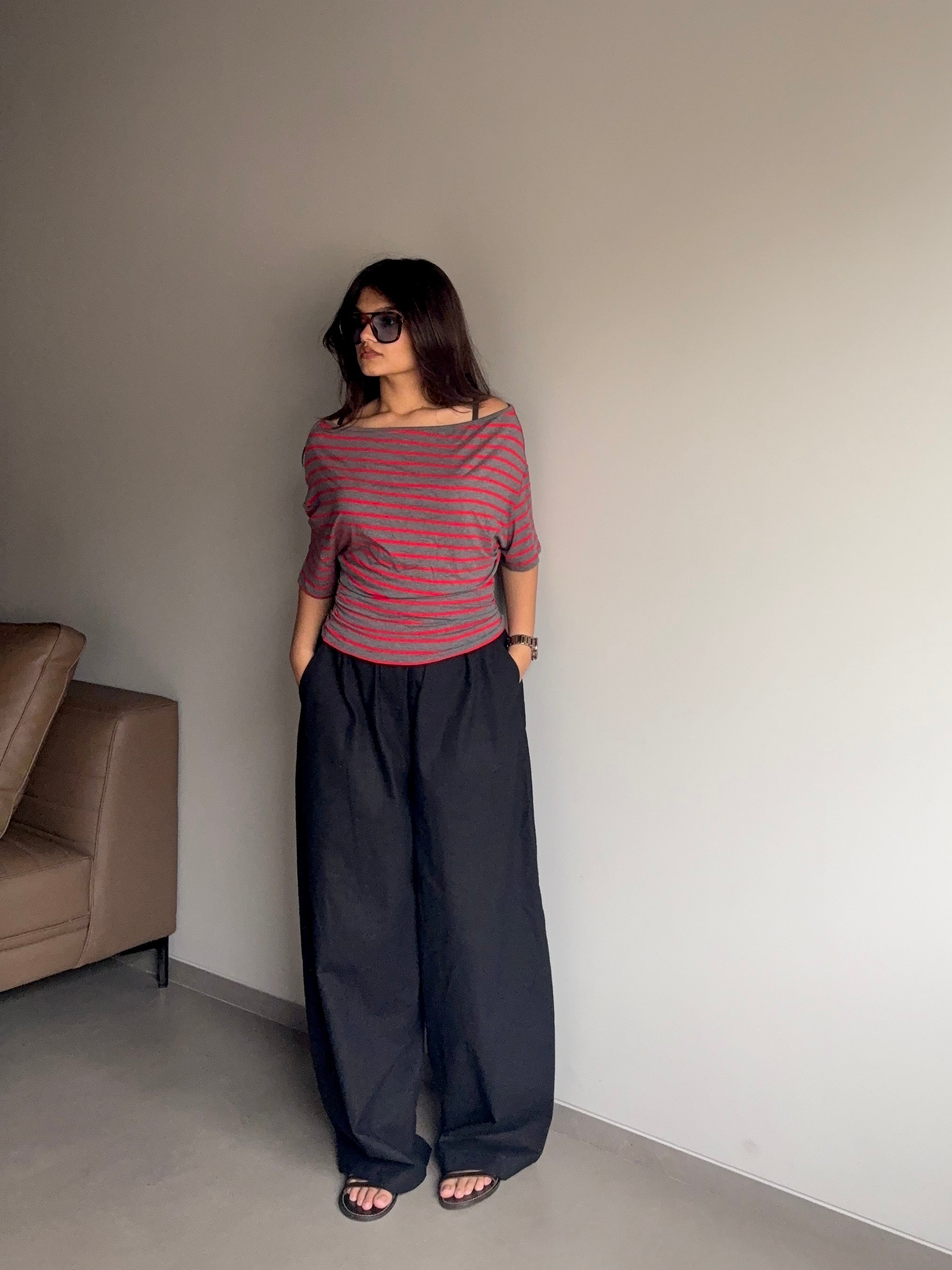 Nisha- Black High Rise Barrel Pants