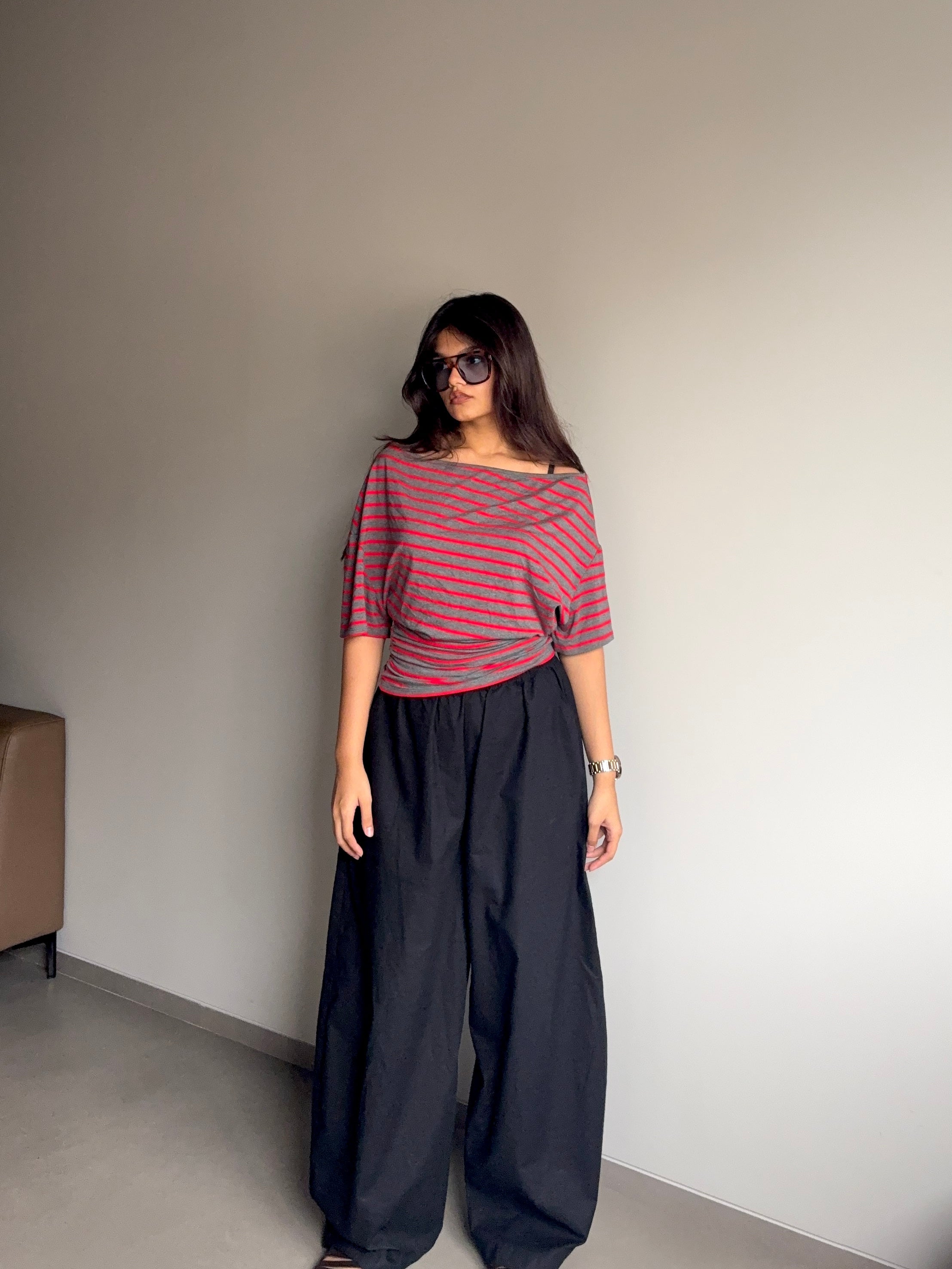 Nisha- Black High Rise Barrel Pants