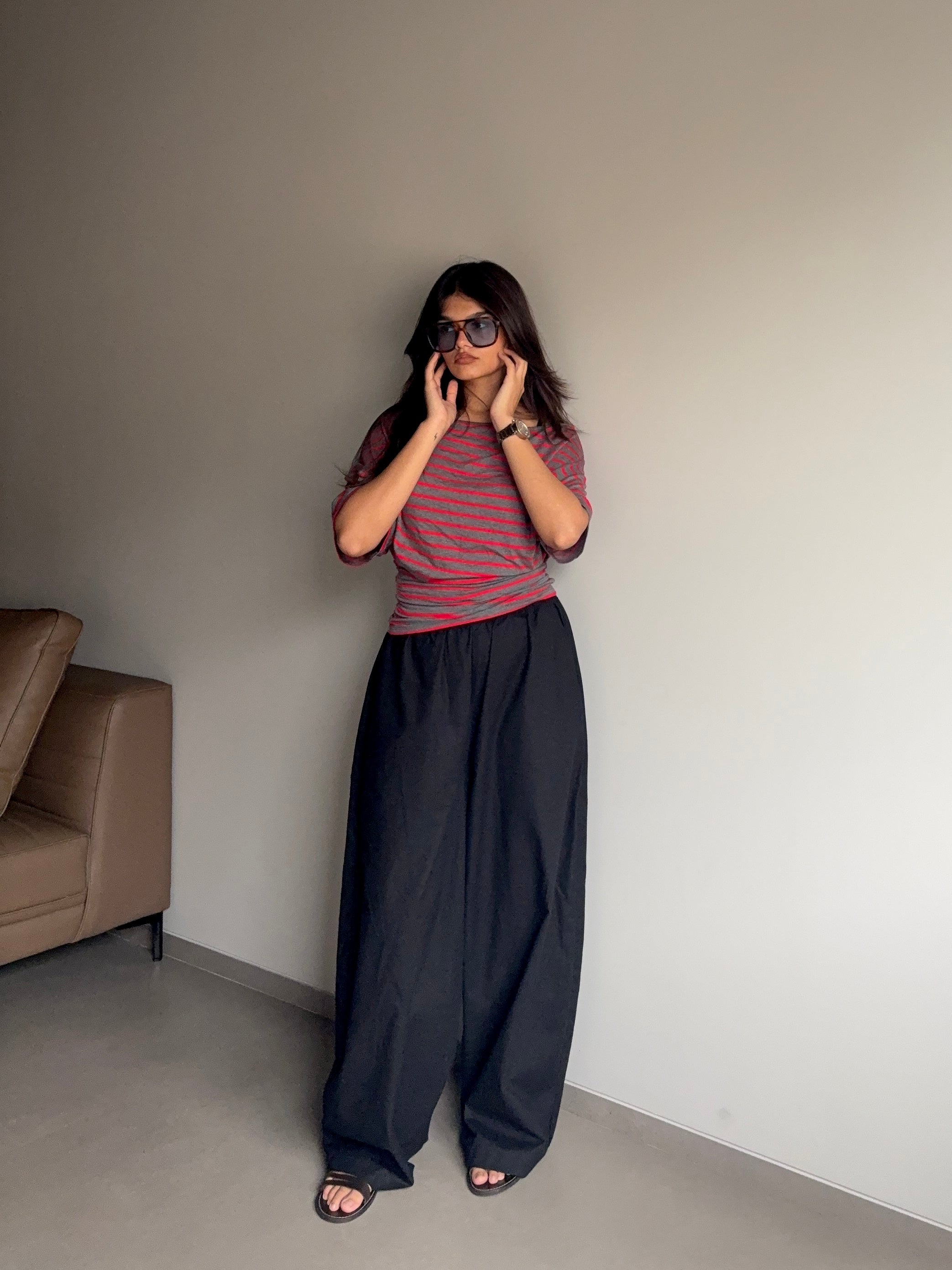 Nisha- Black High Rise Barrel Pants