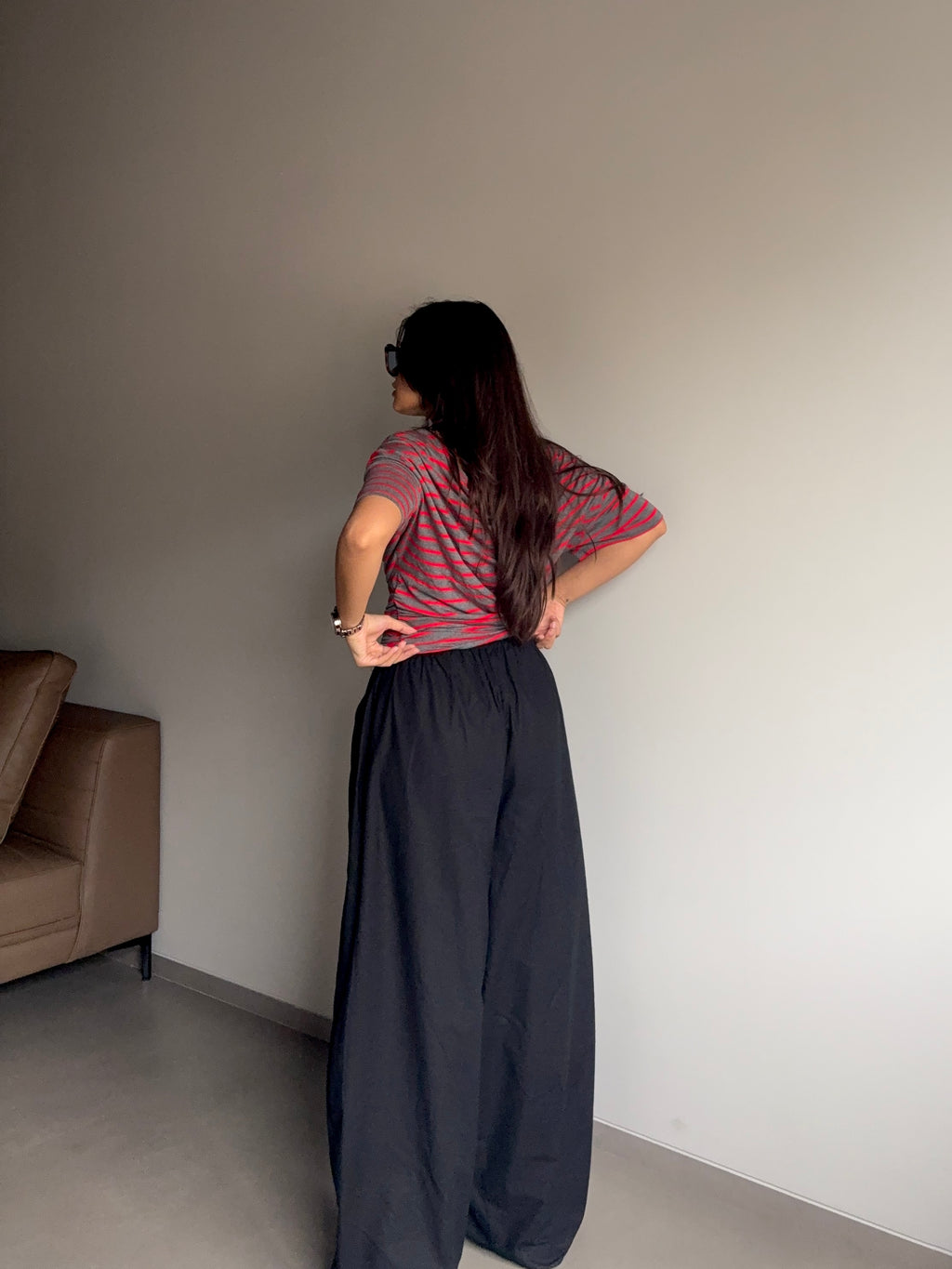 Nisha- Black High Rise Barrel Pants