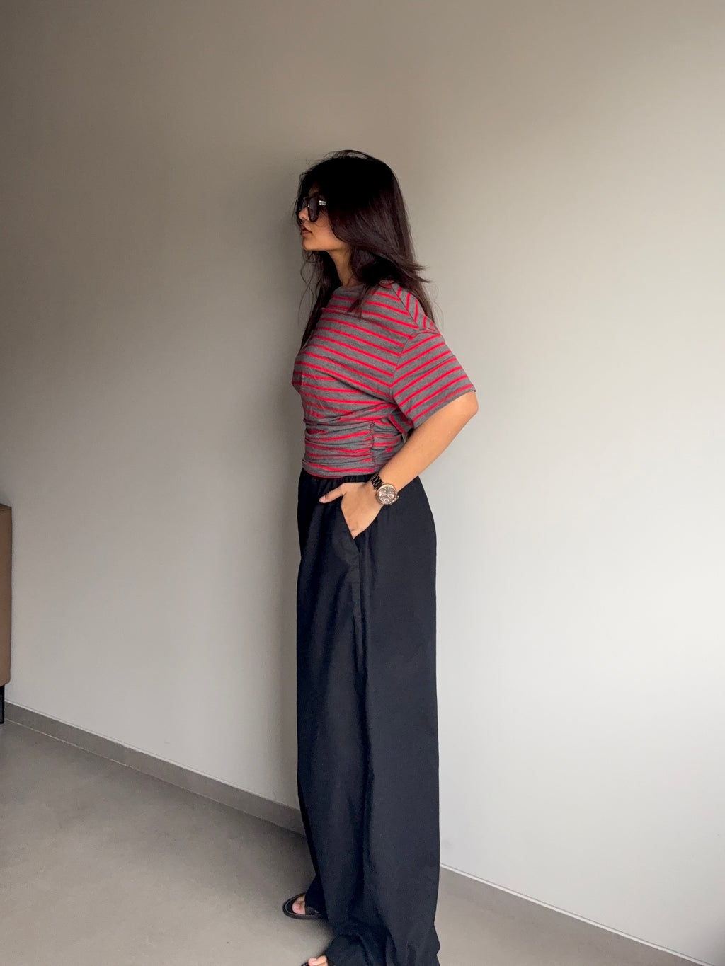 Nisha- Black High Rise Barrel Pants
