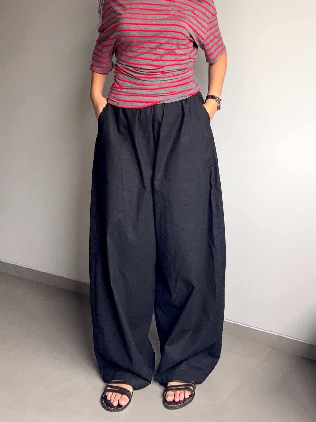 Nisha- Black High Rise Barrel Pants