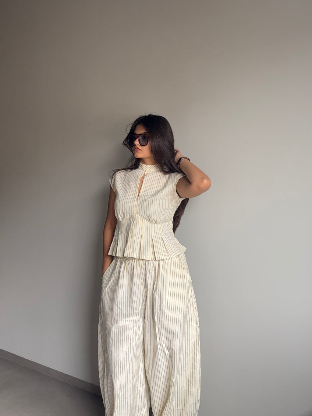 Amaira -Beige Structured Top with Tie Detailing