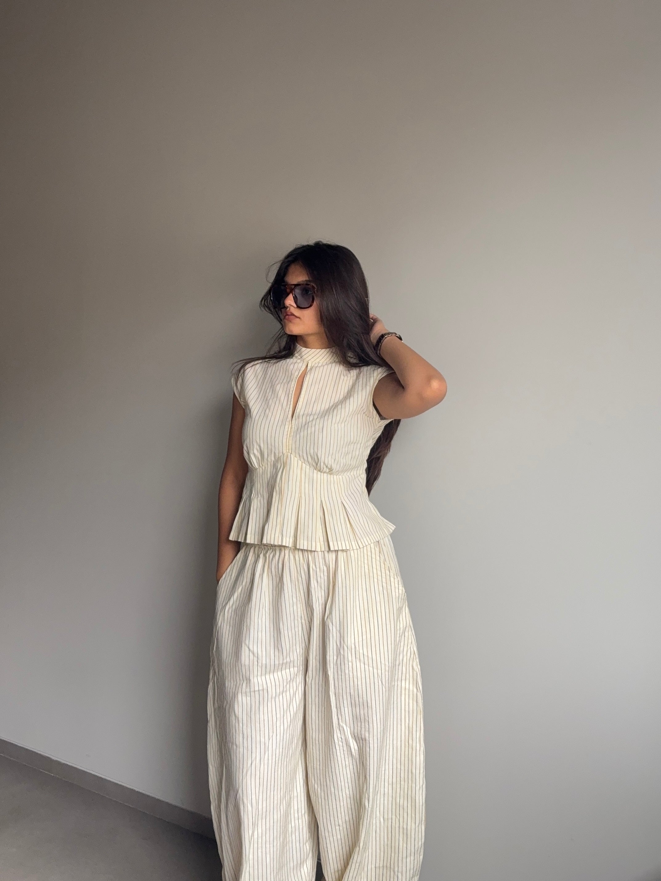 Amaira -Beige Structured Top with Tie Detailing