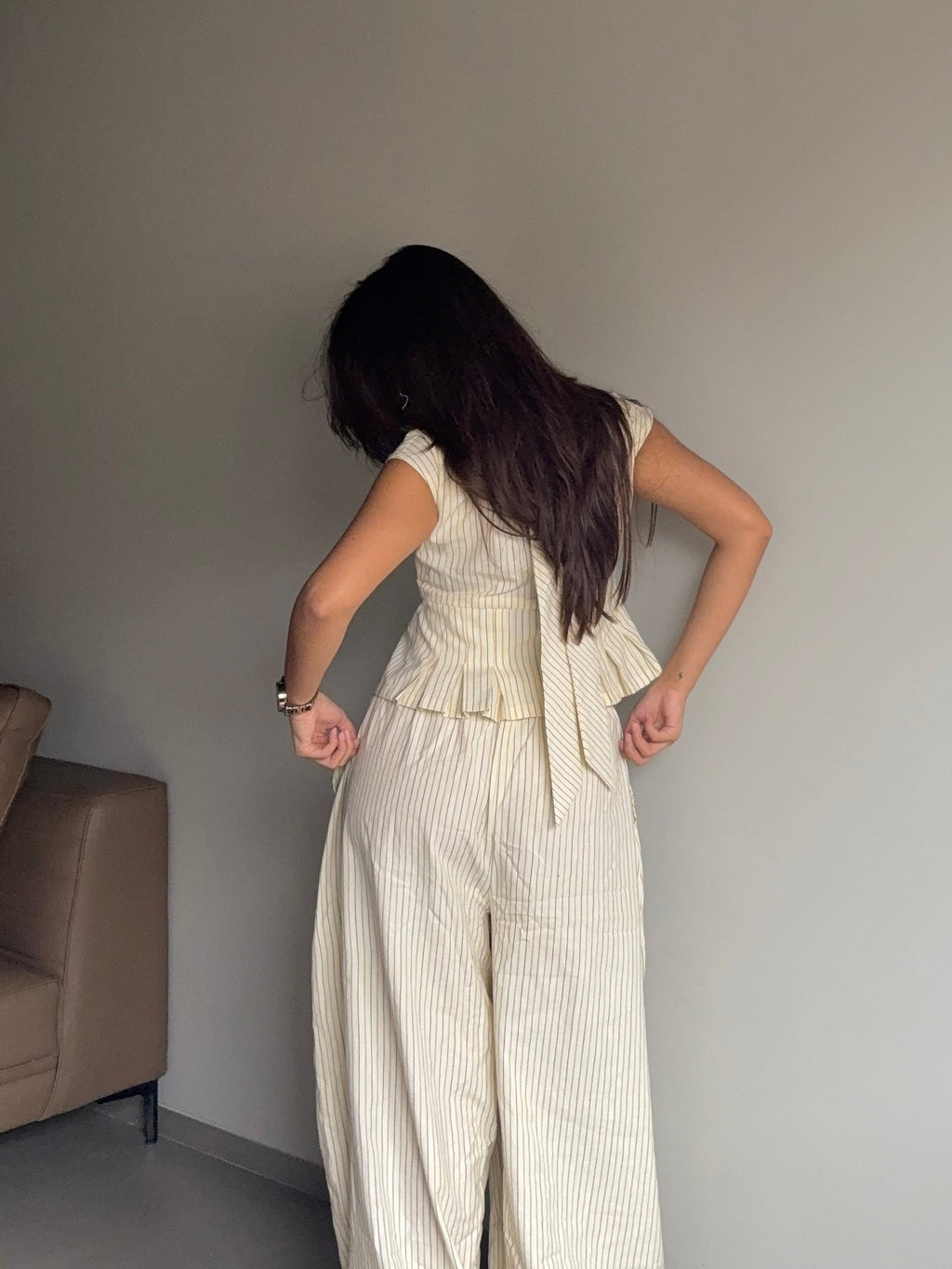 Amaira -Beige Structured Top with Tie Detailing