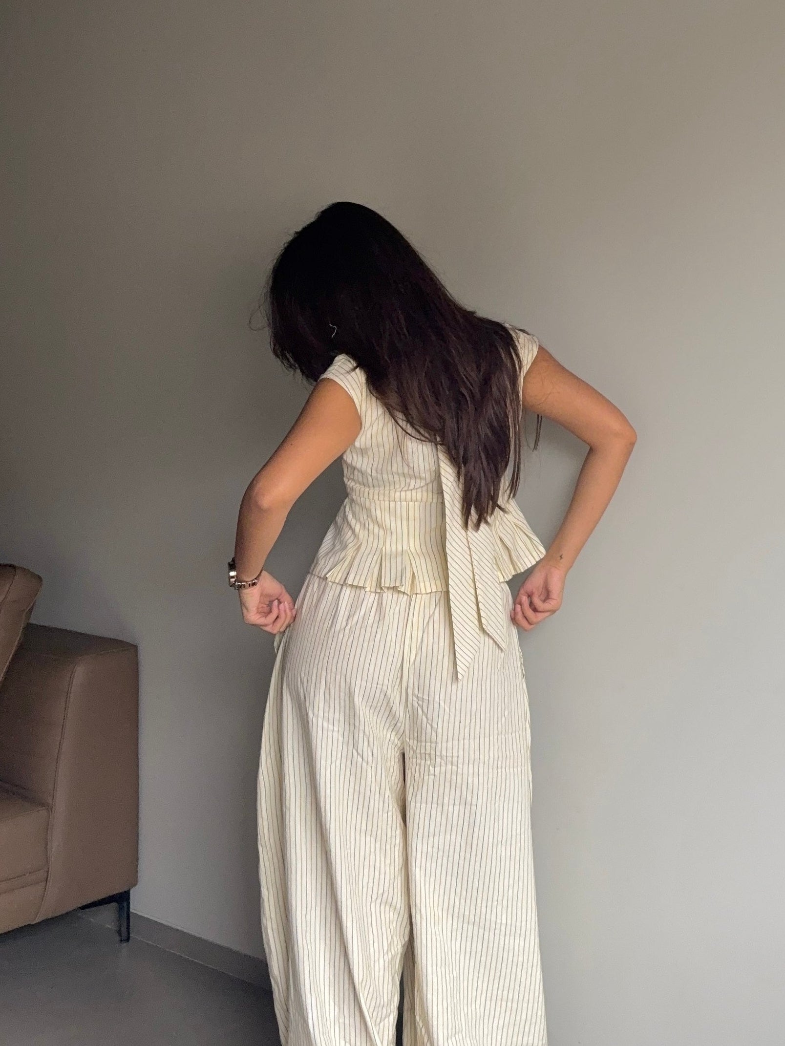 Amaira -Beige Structured Top with Tie Detailing