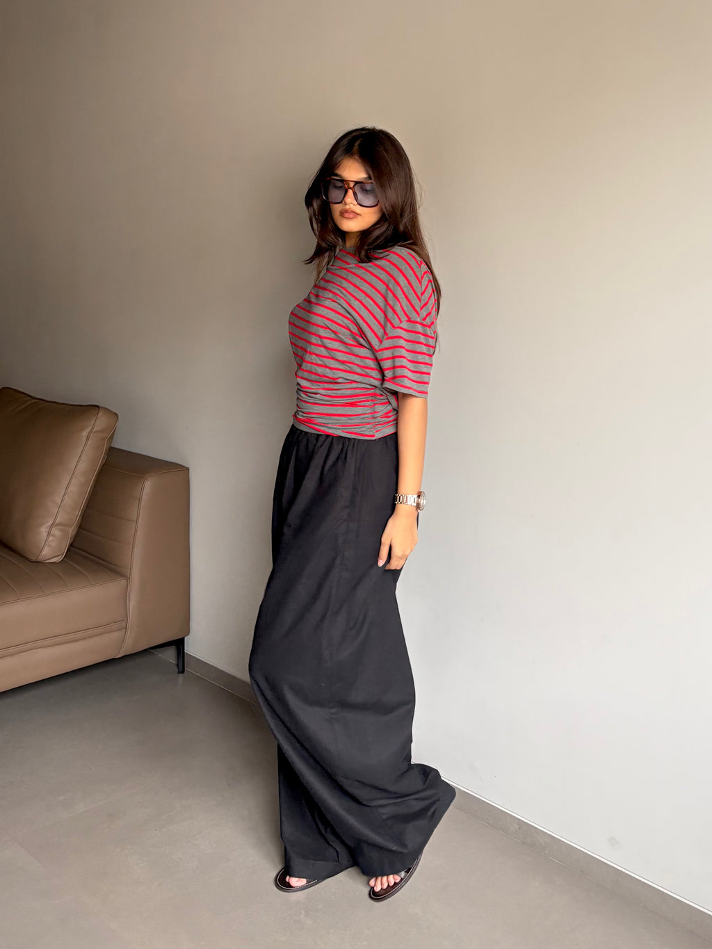 Nisha- Black High Rise Barrel Pants