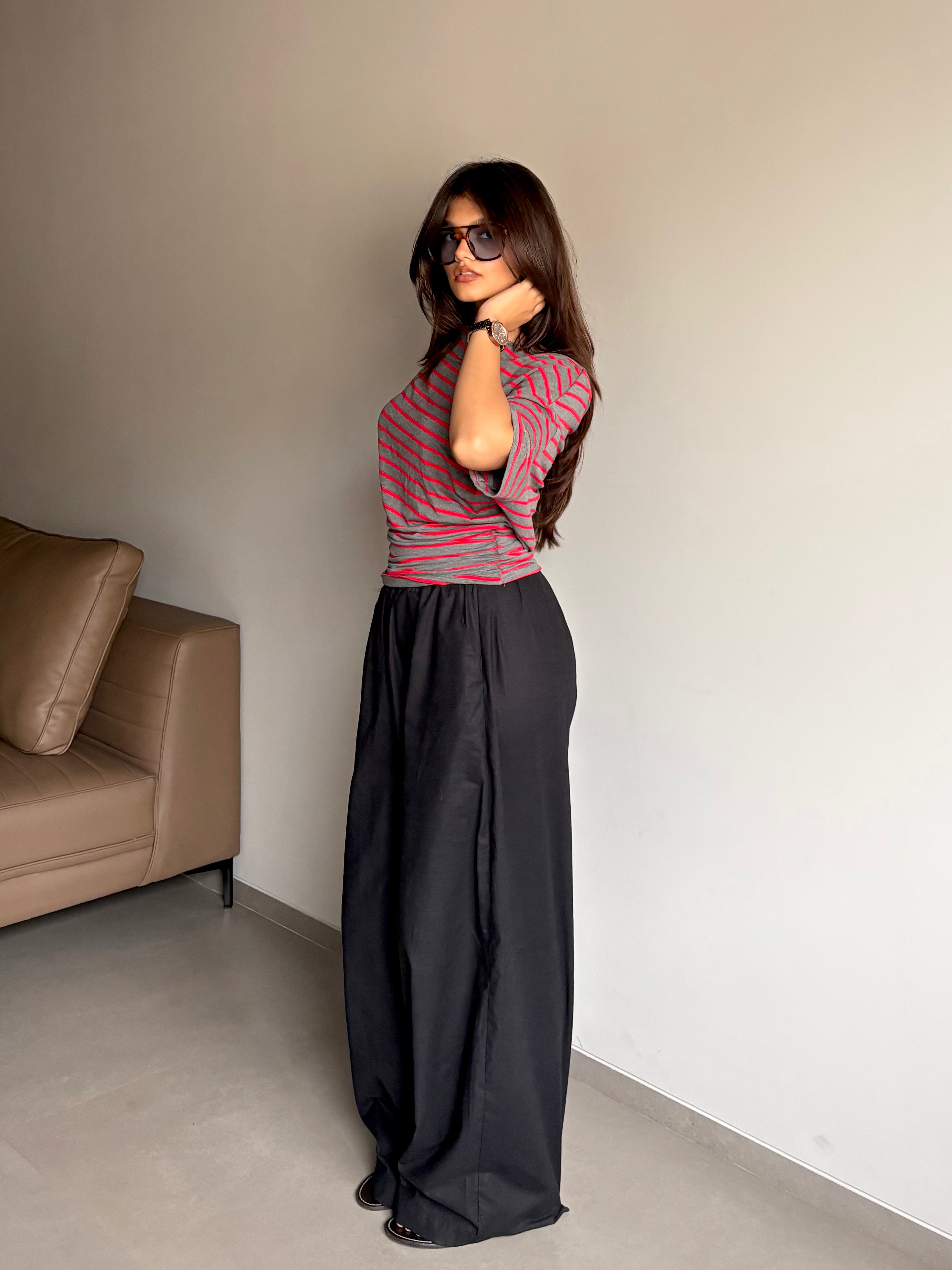 Nisha- Black High Rise Barrel Pants