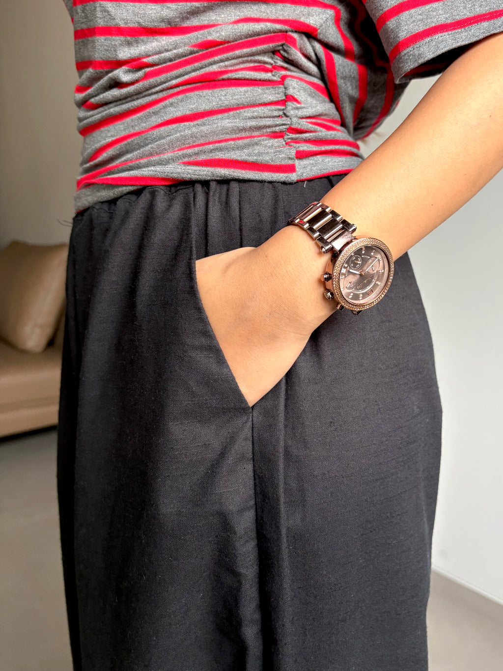 Nisha- Black High Rise Barrel Pants