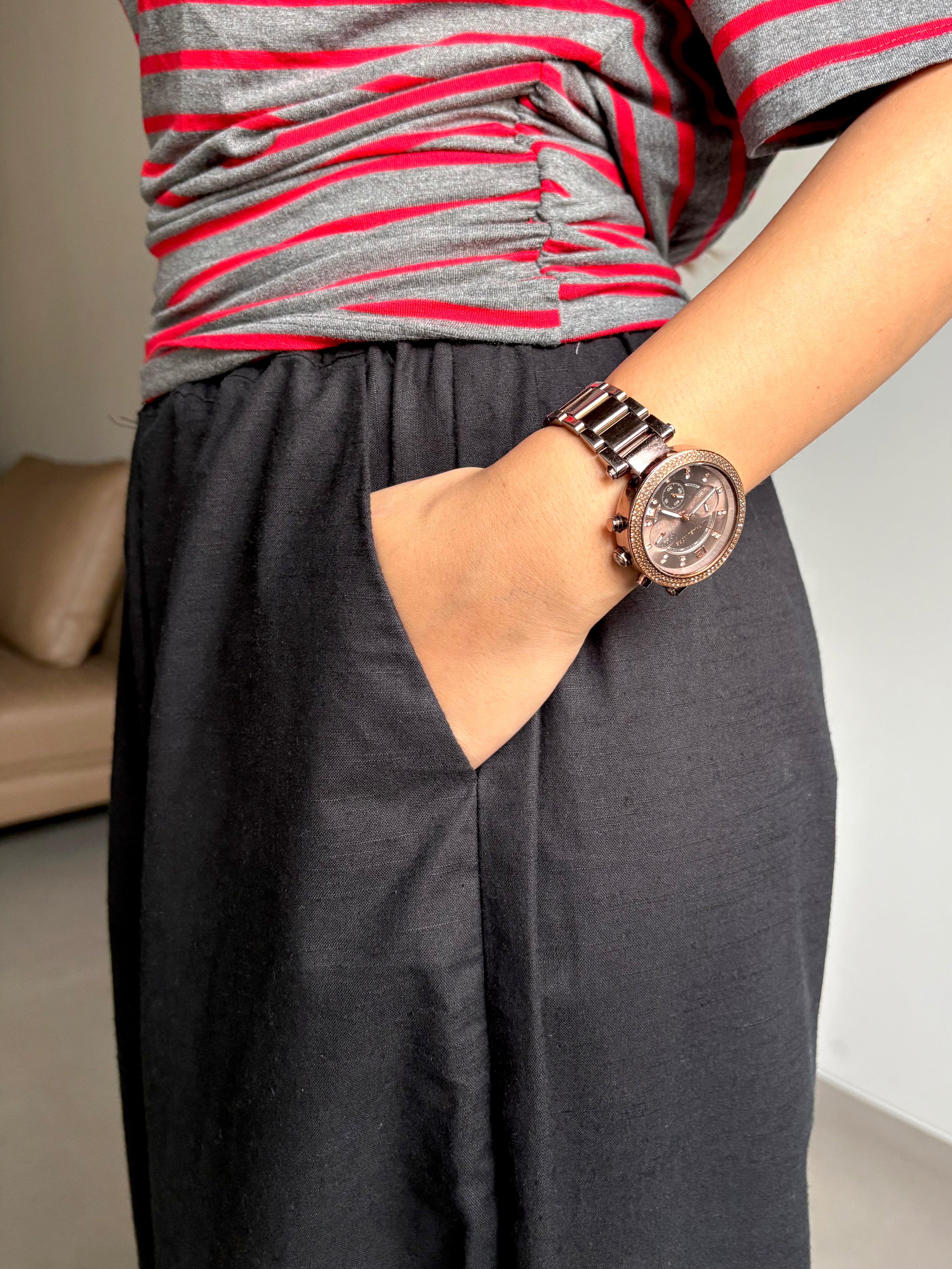 Nisha- Black High Rise Barrel Pants