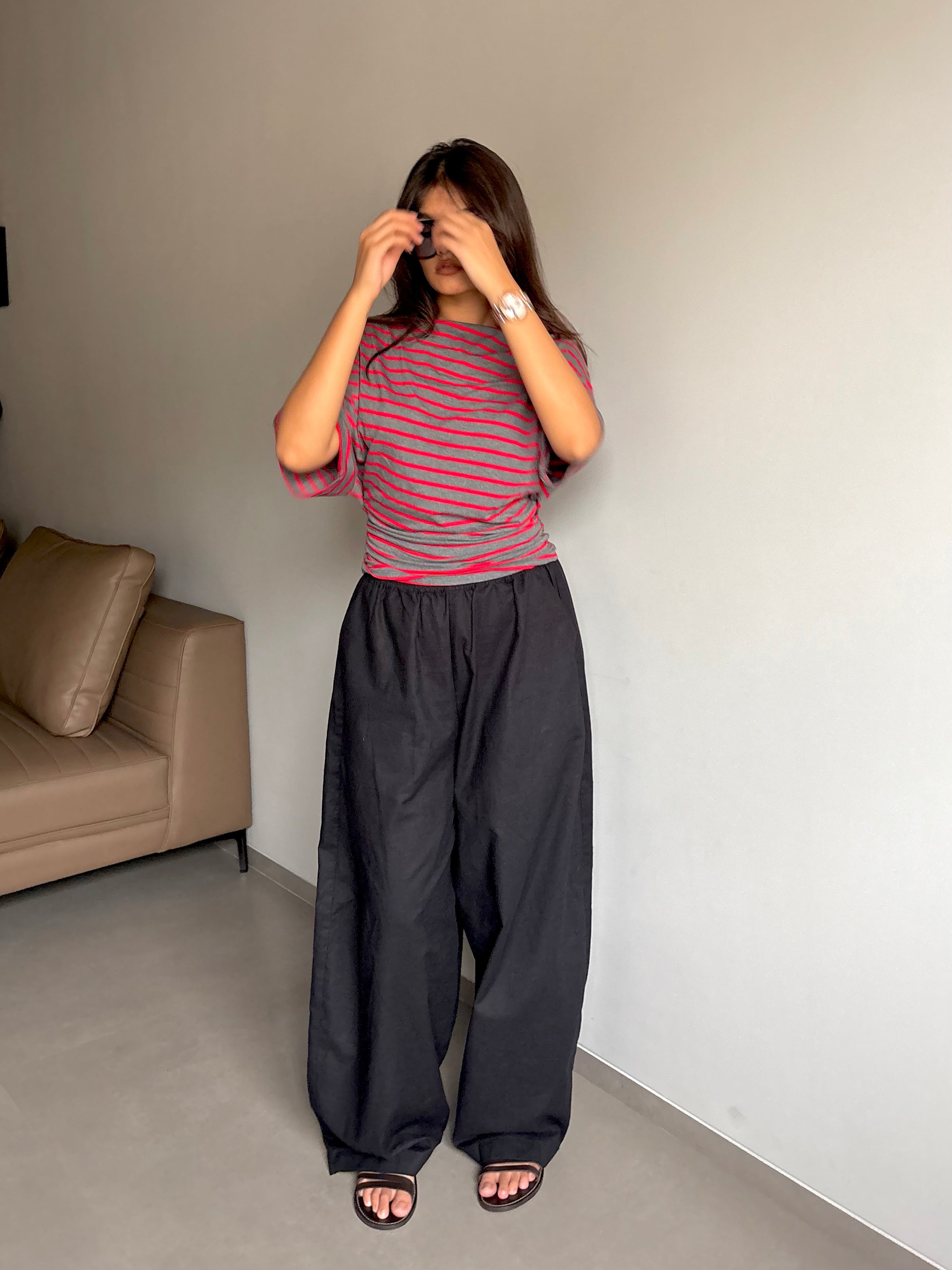 Nisha- Black High Rise Barrel Pants
