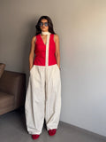 Beige and Red Co-ord Set