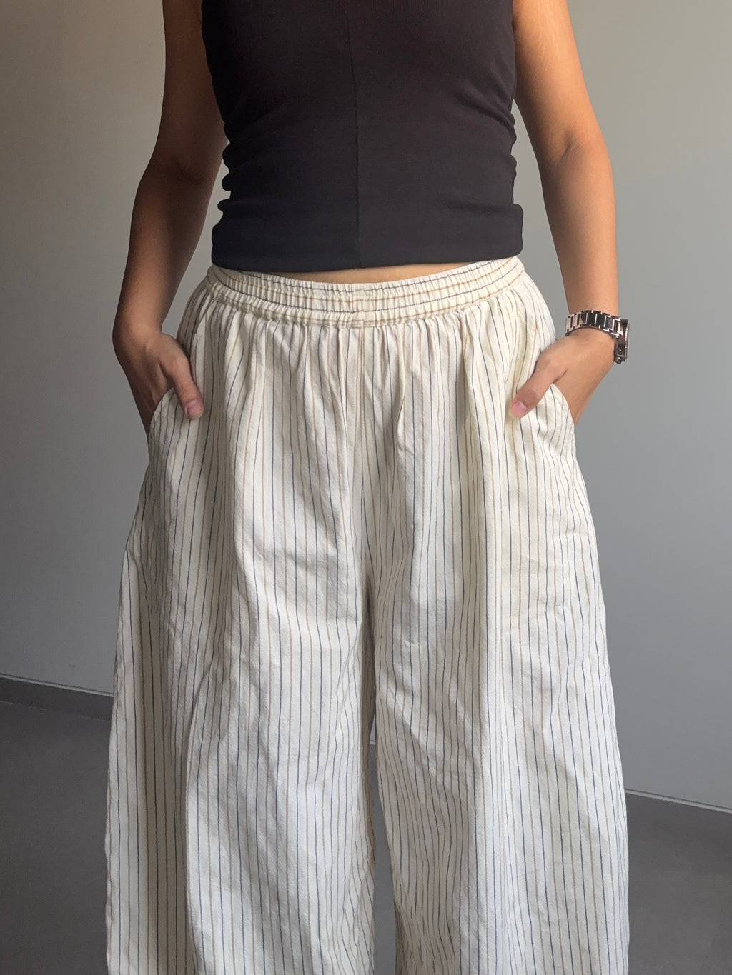 Mysha- Beige High Rise Striped Balloon Pants