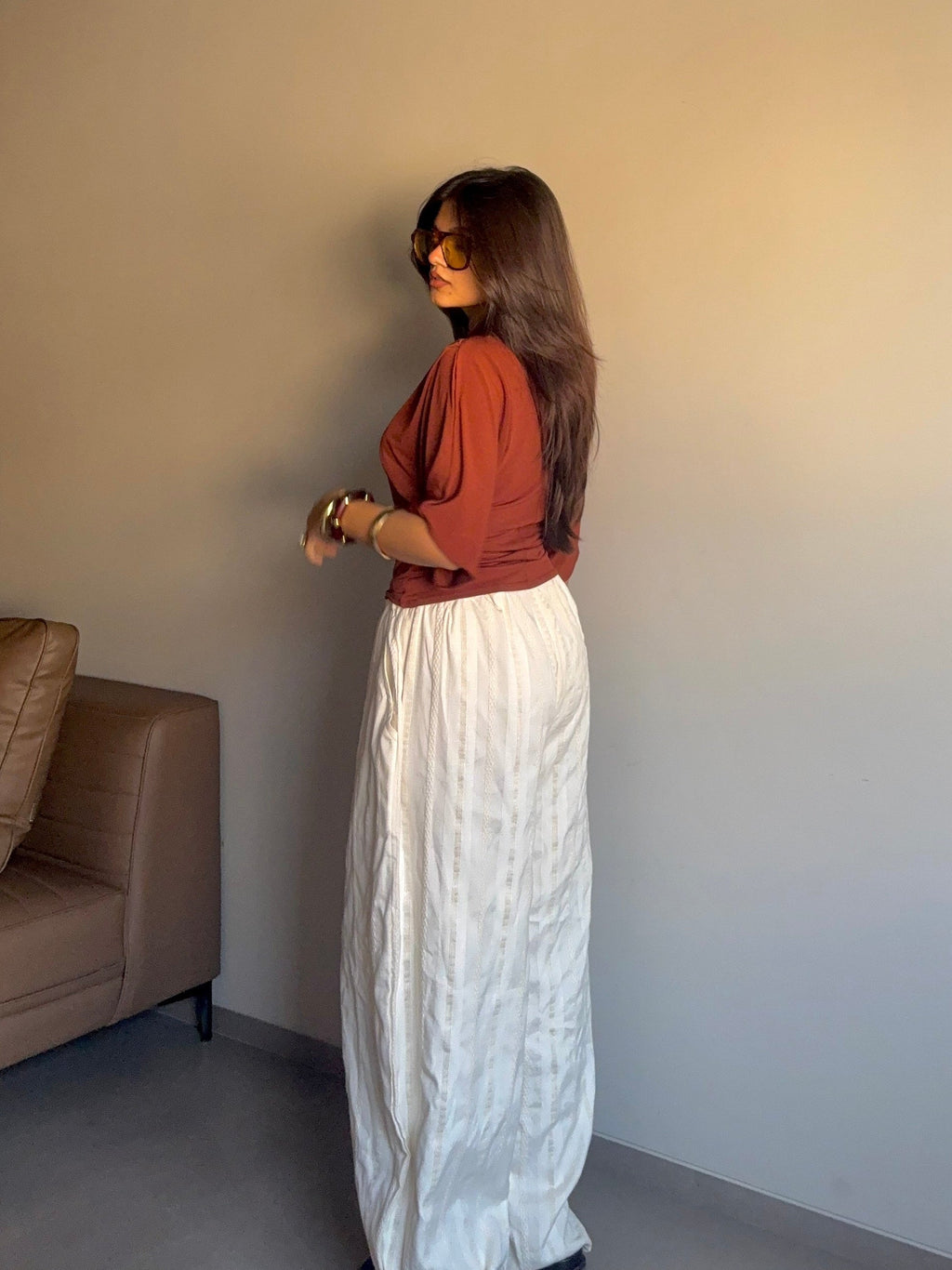 Mishri - White High Rise Barrel Pants