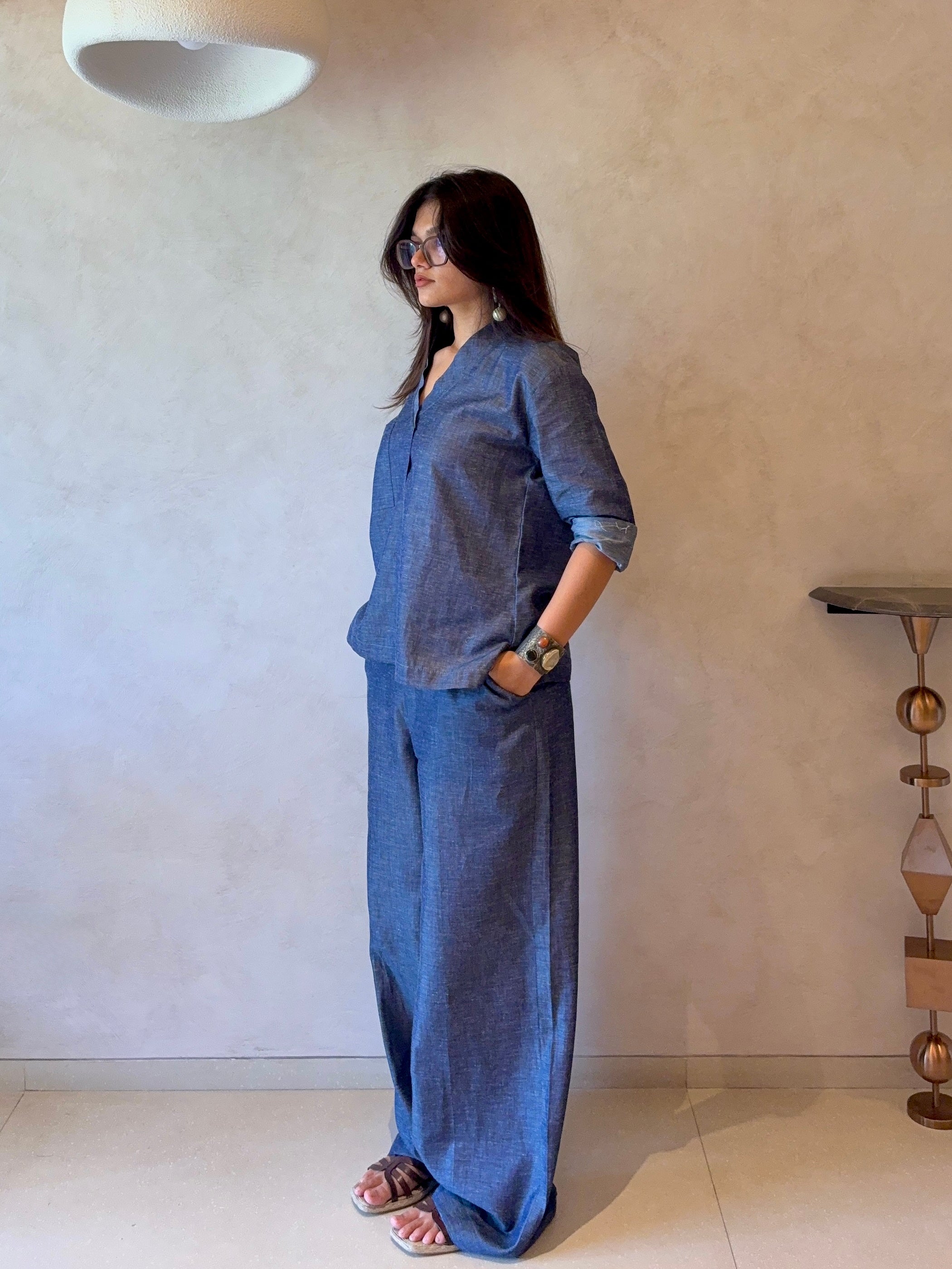 Denim Effect Linen Top