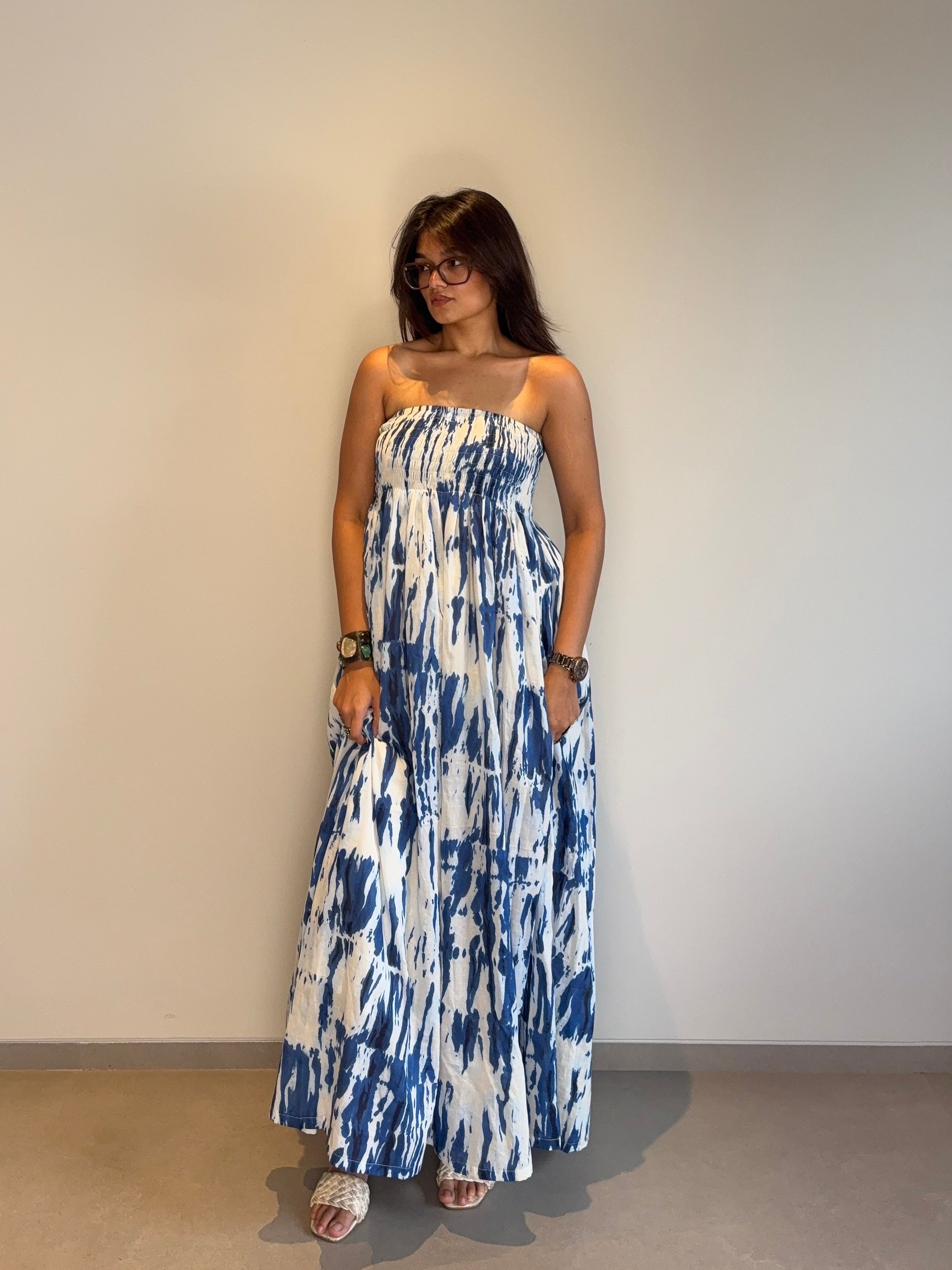 Blue Ruched Dress