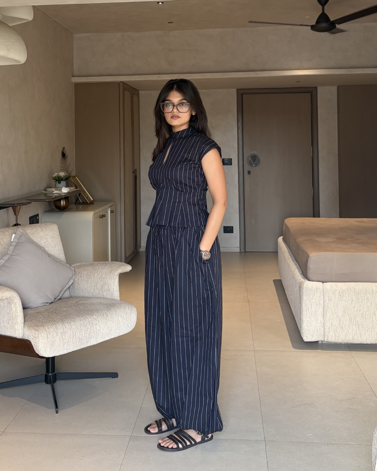 High Rise Striped Balloon Pants