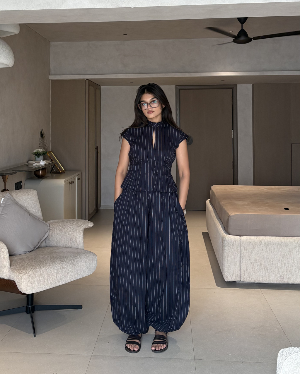 High Rise Striped Balloon Pants